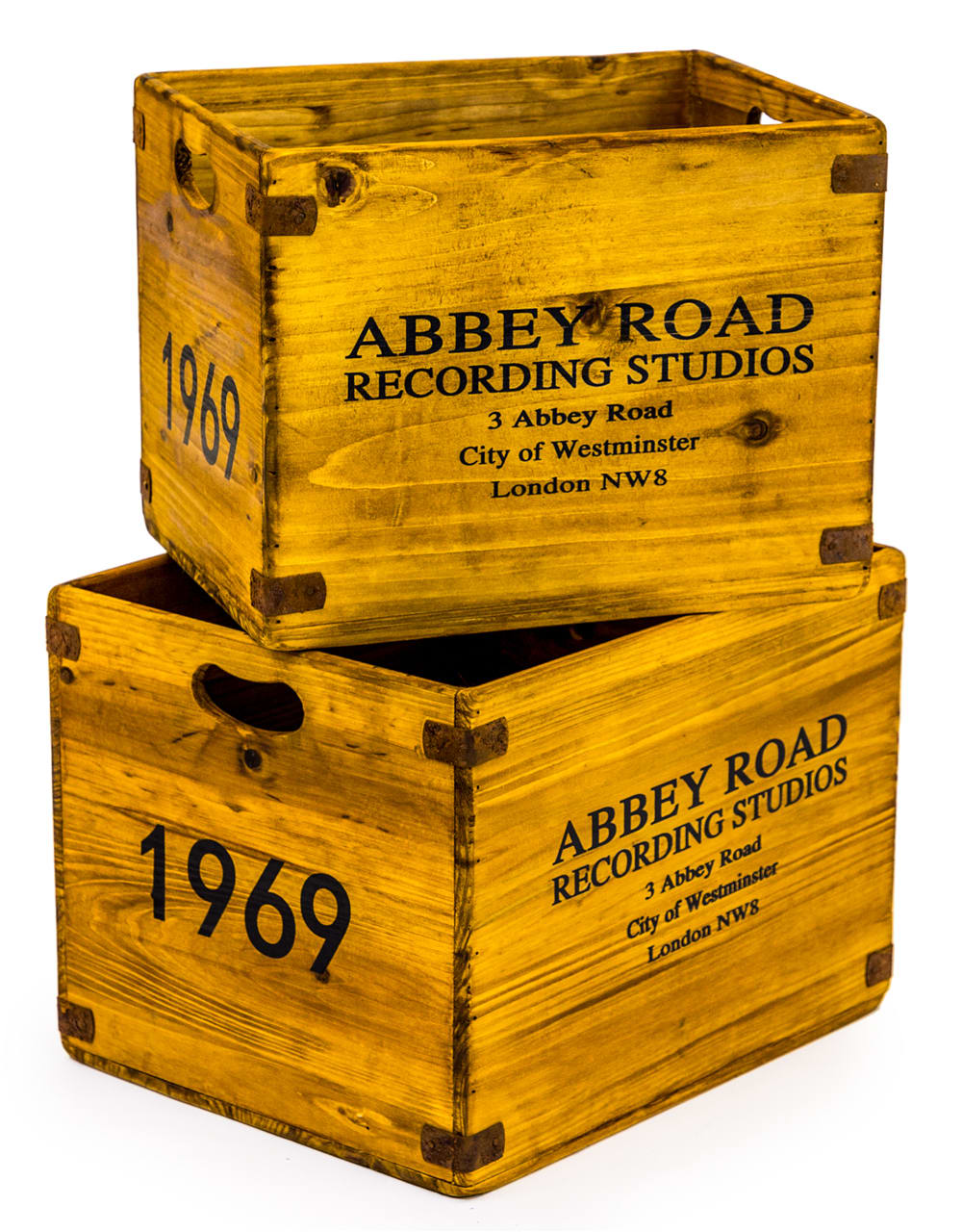 Set of 2 Antiqued Wooden "Abbey Road" LP Record Storage Boxes - FC33