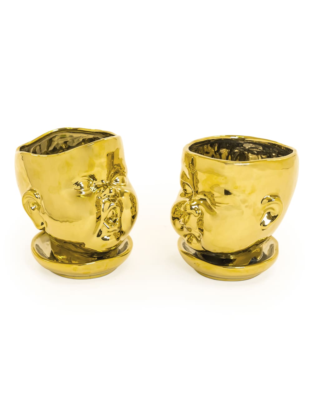 Set of 2 Gold Plated Ceramic Baby Face Pots/Vases - FPC12