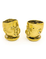 Set of 2 Gold Plated Ceramic Baby Face Pots/Vases - FPC12