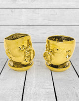 Set of 2 Gold Plated Ceramic Baby Face Pots/Vases - FPC12