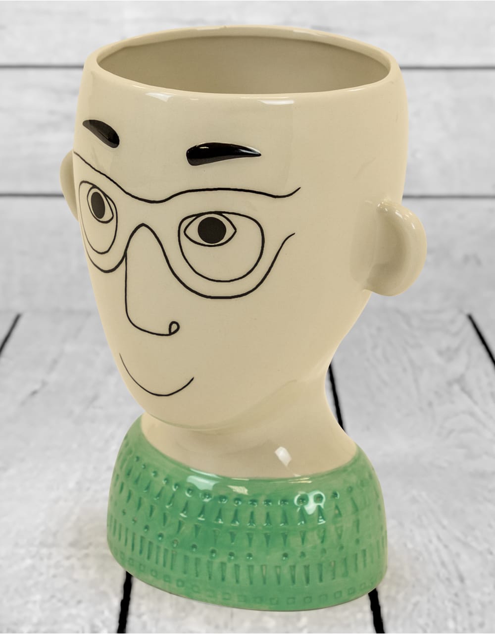 Ceramic Doodle Man's Face Vase - Glasses - FPC16