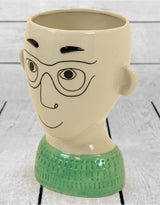 Ceramic Doodle Man's Face Vase - Glasses - FPC16