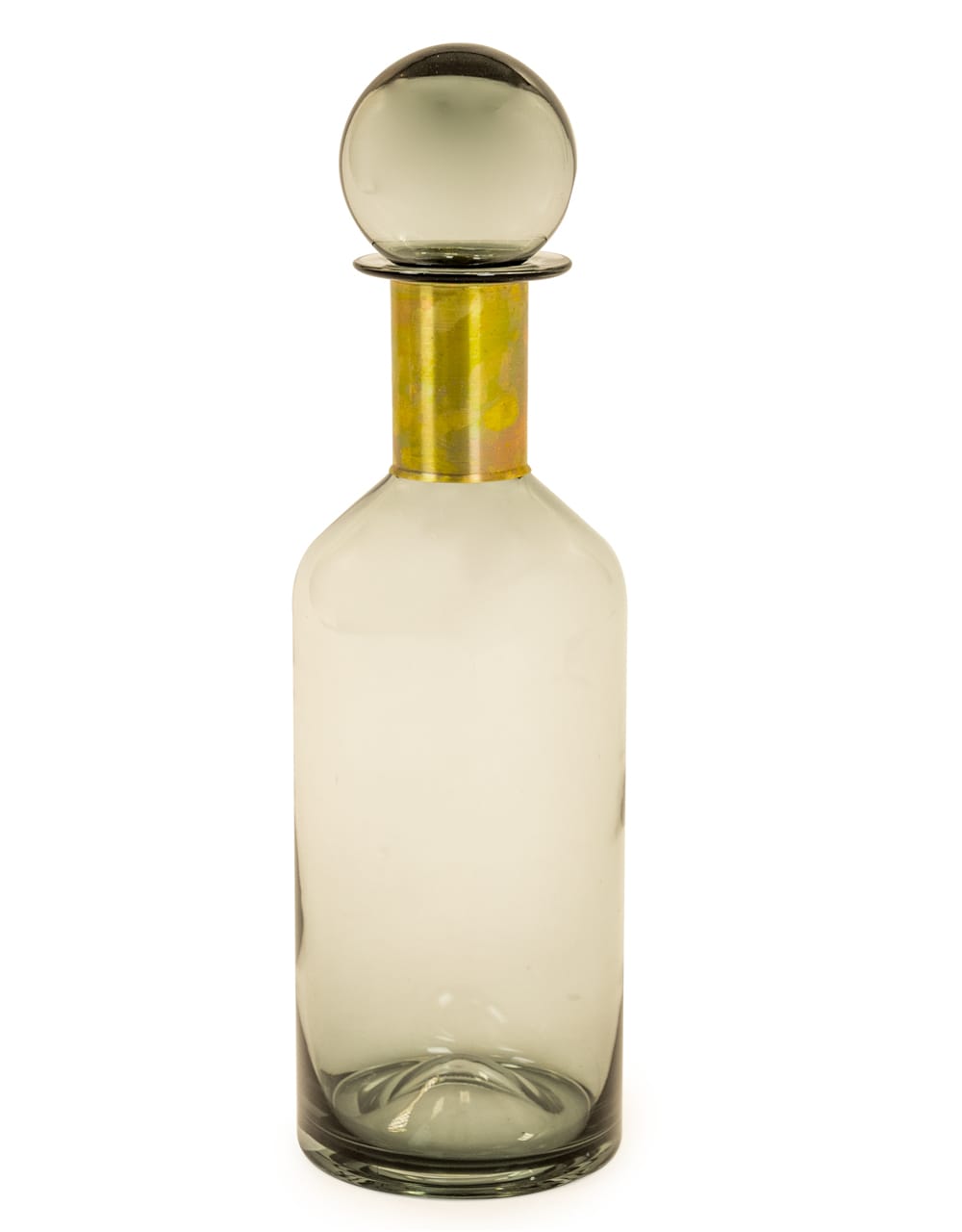 Tall Smoke Grey Glass Apothecary Bottle with Brass Neck - GW90