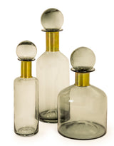 Tall Smoke Grey Glass Apothecary Bottle with Brass Neck - GW90