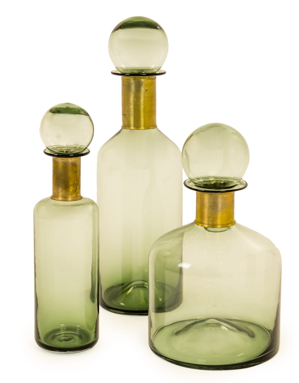 Tall Green Glass Apothecary Bottle with Brass Neck - GW93