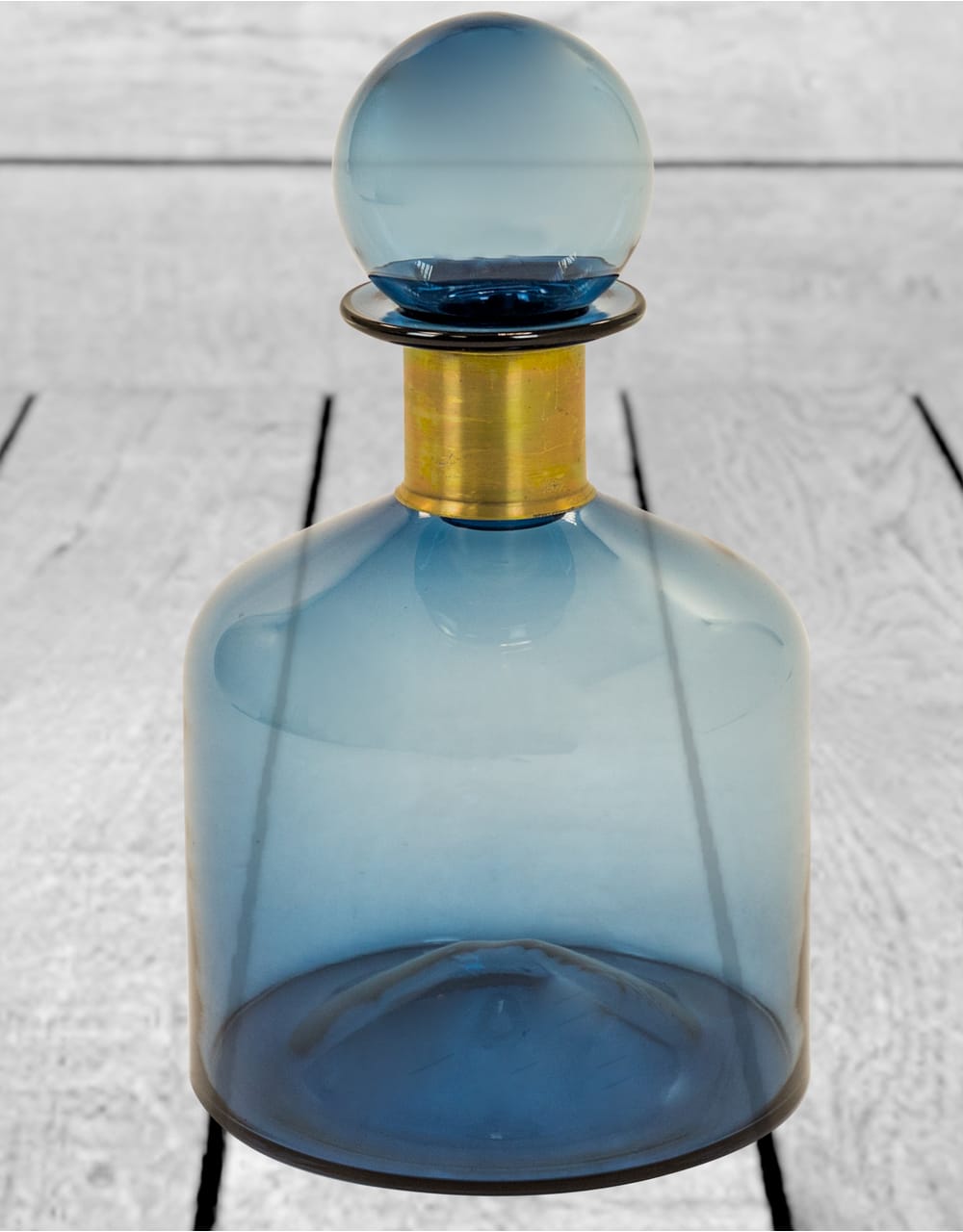 Large Blue Glass Apothecary Bottle with Brass Neck - GW95