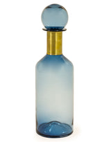 Tall Blue Glass Apothecary Bottle with Brass Neck - GW96