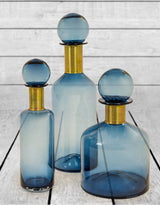 Tall Blue Glass Apothecary Bottle with Brass Neck - GW96