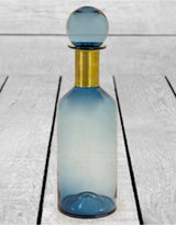 Tall Blue Glass Apothecary Bottle with Brass Neck - GW96