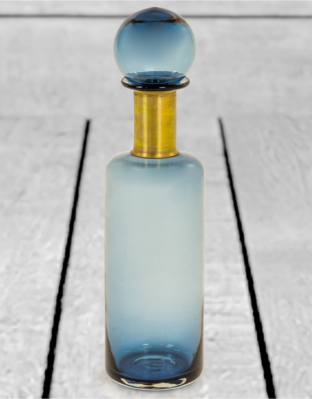 Slim Blue Glass Apothecary Bottle with Brass Neck - GW97