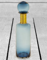 Slim Blue Glass Apothecary Bottle with Brass Neck - GW97