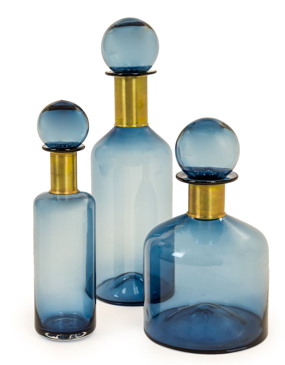 Slim Blue Glass Apothecary Bottle with Brass Neck - GW97