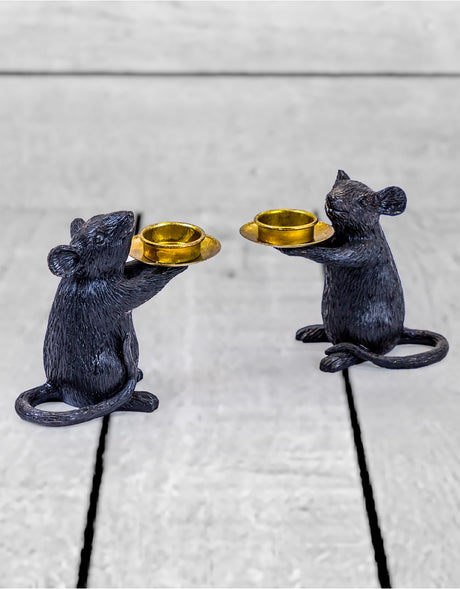Pair of Black Mouse Candle Holders - TPR25