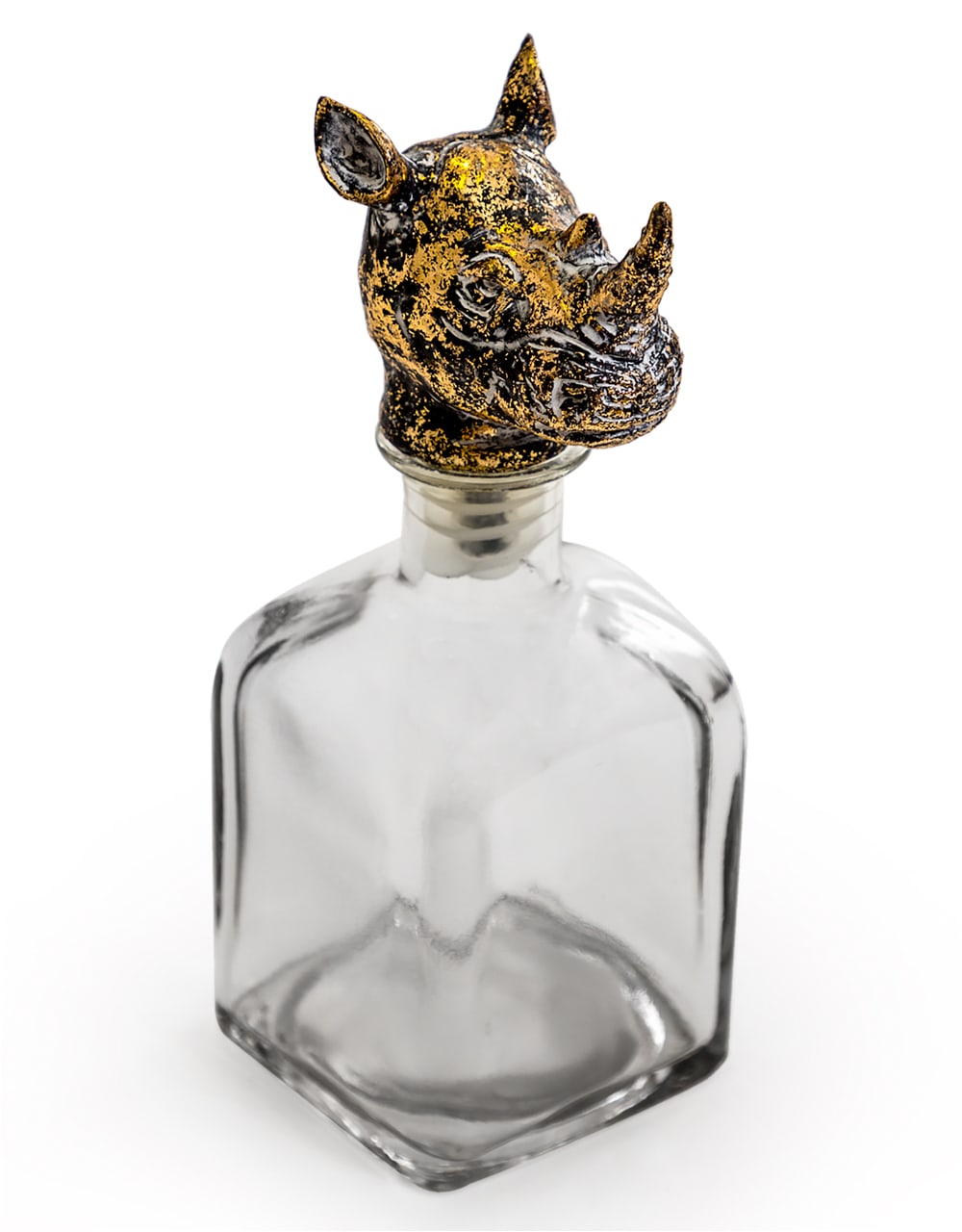 Large Glass Storage Bottle with Rhino Head Stopper - HKL35