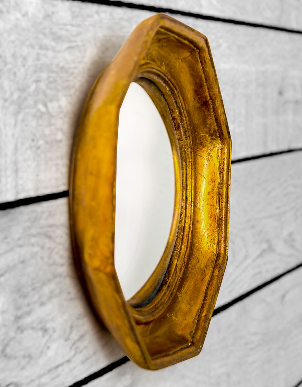 Antiqued Gold Octagonal Framed Convex Mirror - MK27