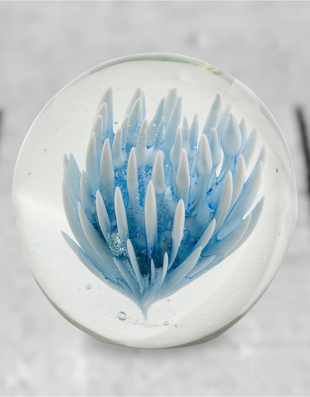 Large Blue & White Flower Glass Ball Paperweight with Gift Box - GW107
