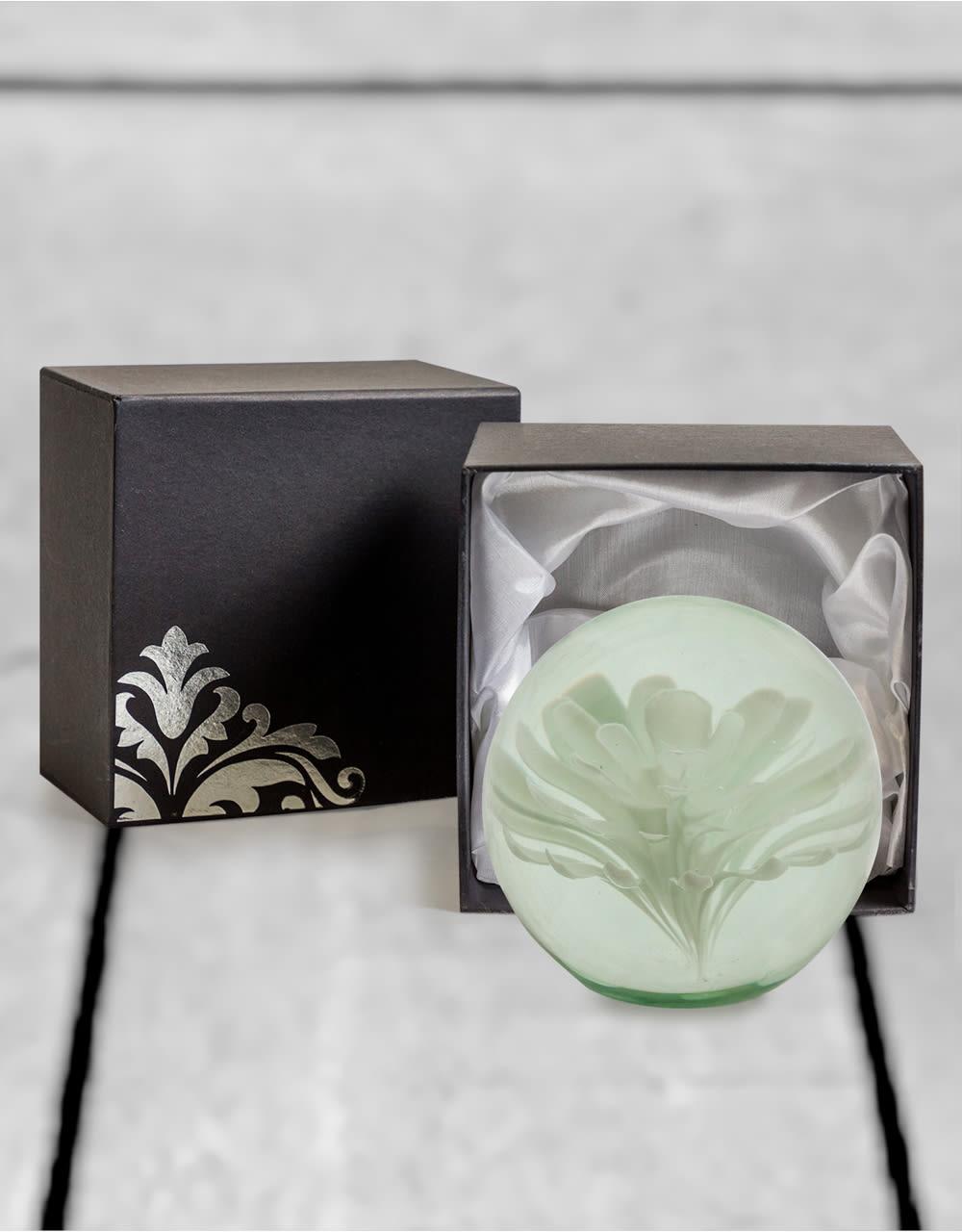 Large White Flower Glass Ball Paperweight with Gift Box - GW109