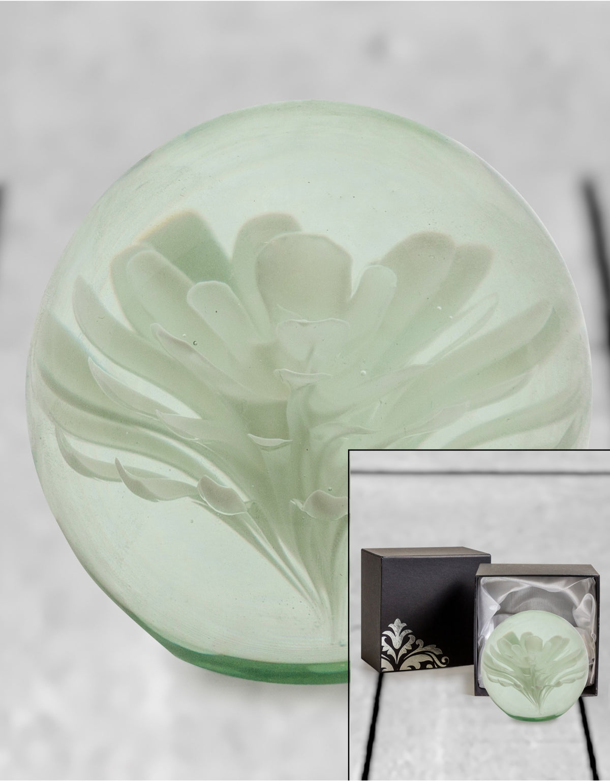 Large White Flower Glass Ball Paperweight with Gift Box - GW109