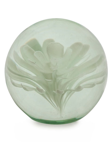 Large White Flower Glass Ball Paperweight with Gift Box - GW109