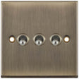 Selectric 7M-Pro Antique Brass 3 Gang 10A 2 Way Toggle Switch