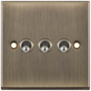 Selectric 7M-Pro Antique Brass 3 Gang 10A 2 Way Toggle Switch