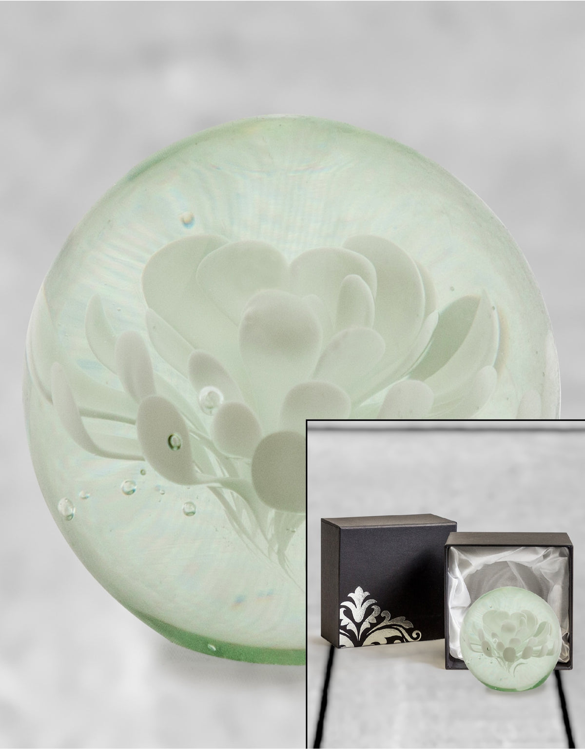White Flower Glass Ball Paperweight with Gift Box - GW110