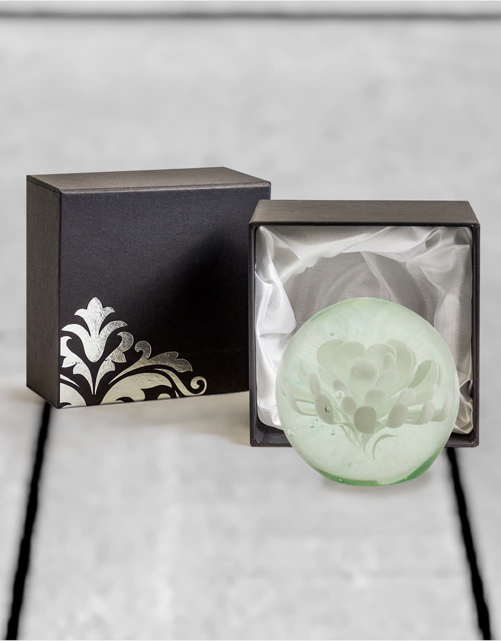 White Flower Glass Ball Paperweight with Gift Box - GW110