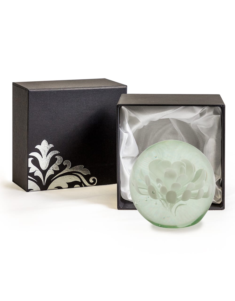White Flower Glass Ball Paperweight with Gift Box - GW110