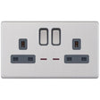 Selectric 5M-Plus Screwless Satin Chrome 2 Gang 13A DP Switched Socket with Neon and Grey Insert