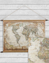 Large Antiqued Wall Hanging Canvas World Map - HKL44