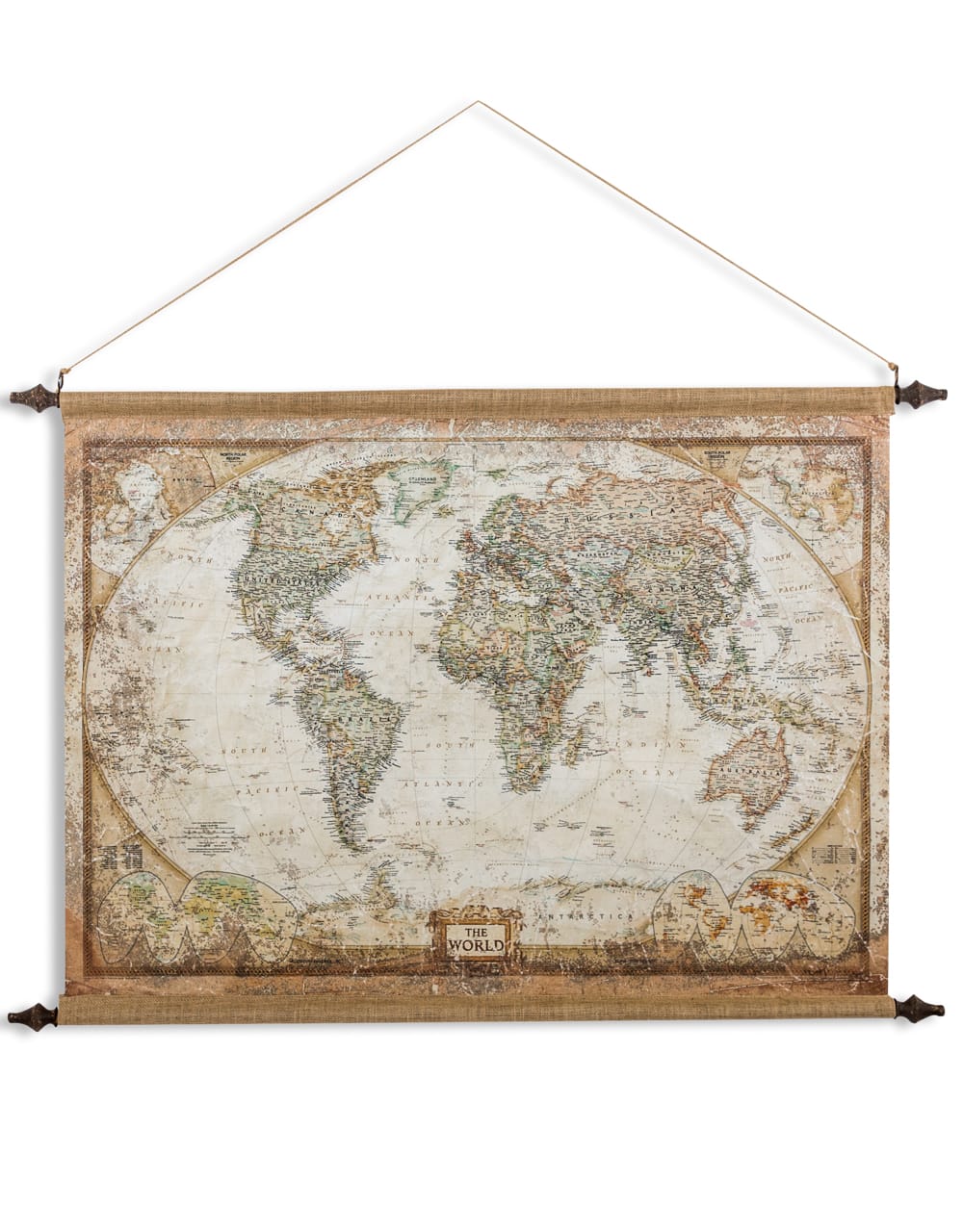 Large Antiqued Wall Hanging Canvas World Map - HKL44