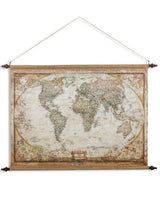Large Antiqued Wall Hanging Canvas World Map - HKL44