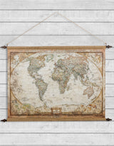 Large Antiqued Wall Hanging Canvas World Map - HKL44