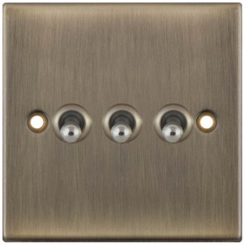 Selectric 5M Antique Brass 3 Gang 10A 2 Way Toggle Switch