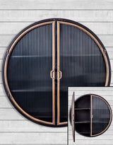Black and Antique Gold "Orwell" Large Round Metal Wall Cabinet - VRN21