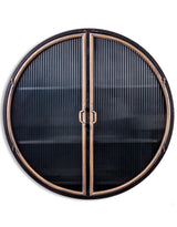 Black and Antique Gold "Orwell" Large Round Metal Wall Cabinet - VRN21