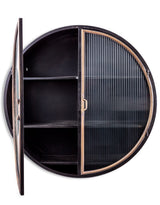 Black and Antique Gold "Orwell" Large Round Metal Wall Cabinet - VRN21