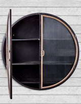 Black and Antique Gold "Orwell" Large Round Metal Wall Cabinet - VRN21