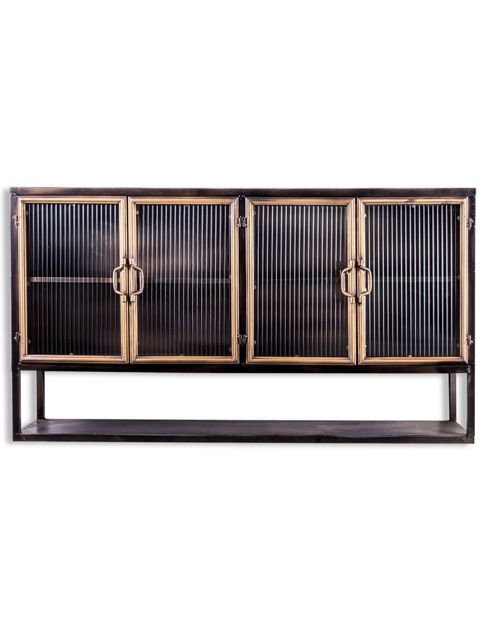 Black and Antique Gold "Orwell" Wide Metal Wall Cabinet with Shelf - VRN22