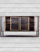 Black and Antique Gold "Orwell" Wide Metal Wall Cabinet with Shelf - VRN22