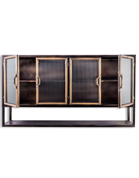 Black and Antique Gold "Orwell" Wide Metal Wall Cabinet with Shelf - VRN22
