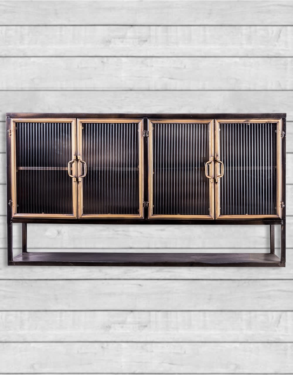 Black and Antique Gold "Orwell" Wide Metal Wall Cabinet with Shelf - VRN22
