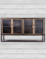 Black and Antique Gold "Orwell" Wide Metal Wall Cabinet with Shelf - VRN22