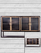 Black and Antique Gold "Orwell" Wide Metal Wall Cabinet with Shelf - VRN22