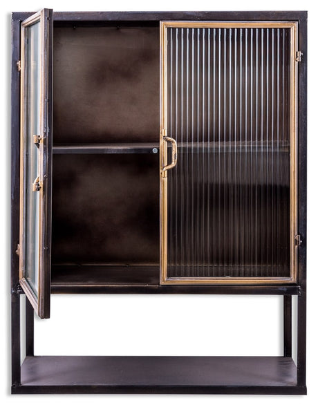 Black and Antique Gold "Orwell" Square Metal Wall Cabinet with Shelf - VRN23