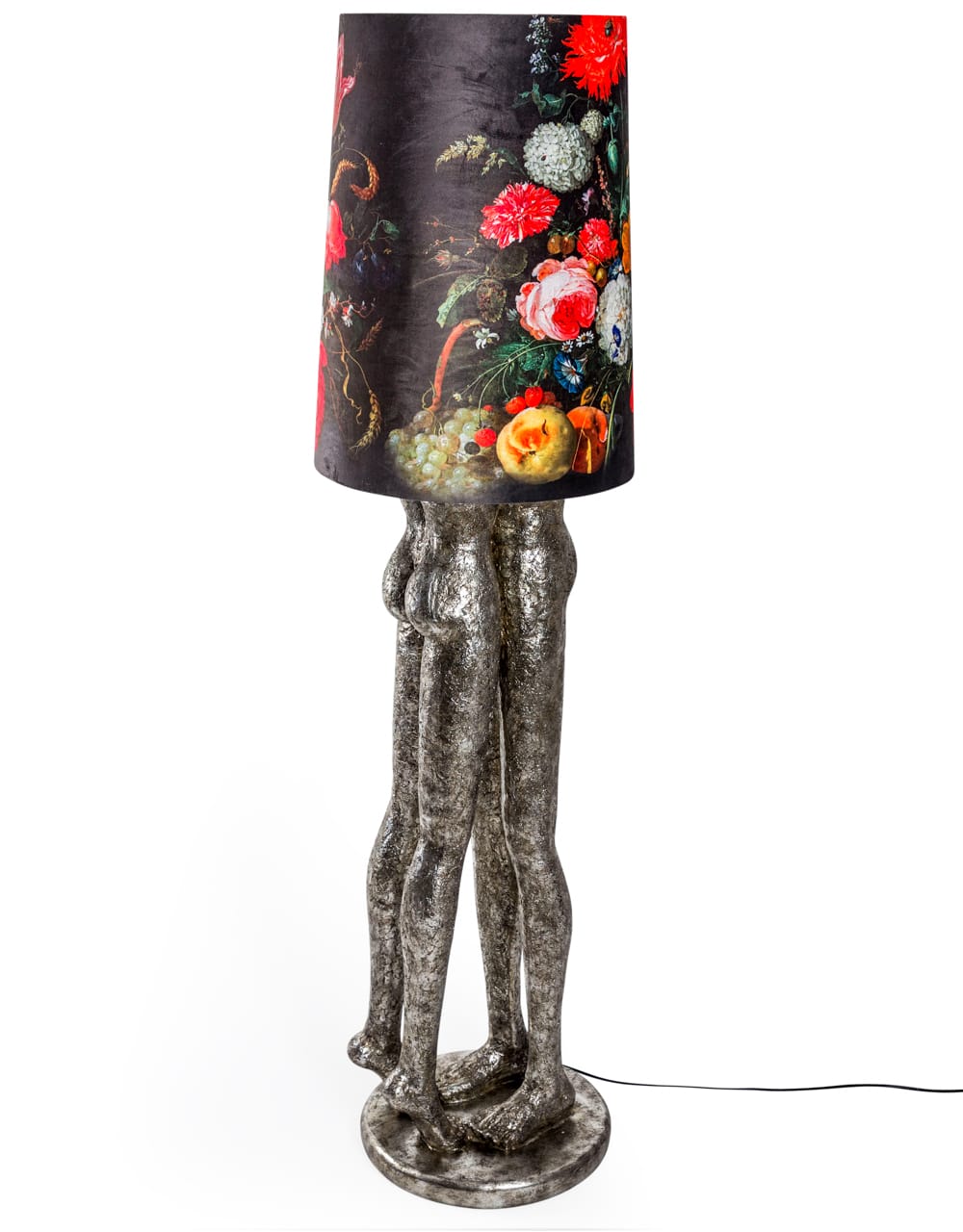 Antique Silver Shady Lovers Floor Lamp with Floral Boho Shade - TL127