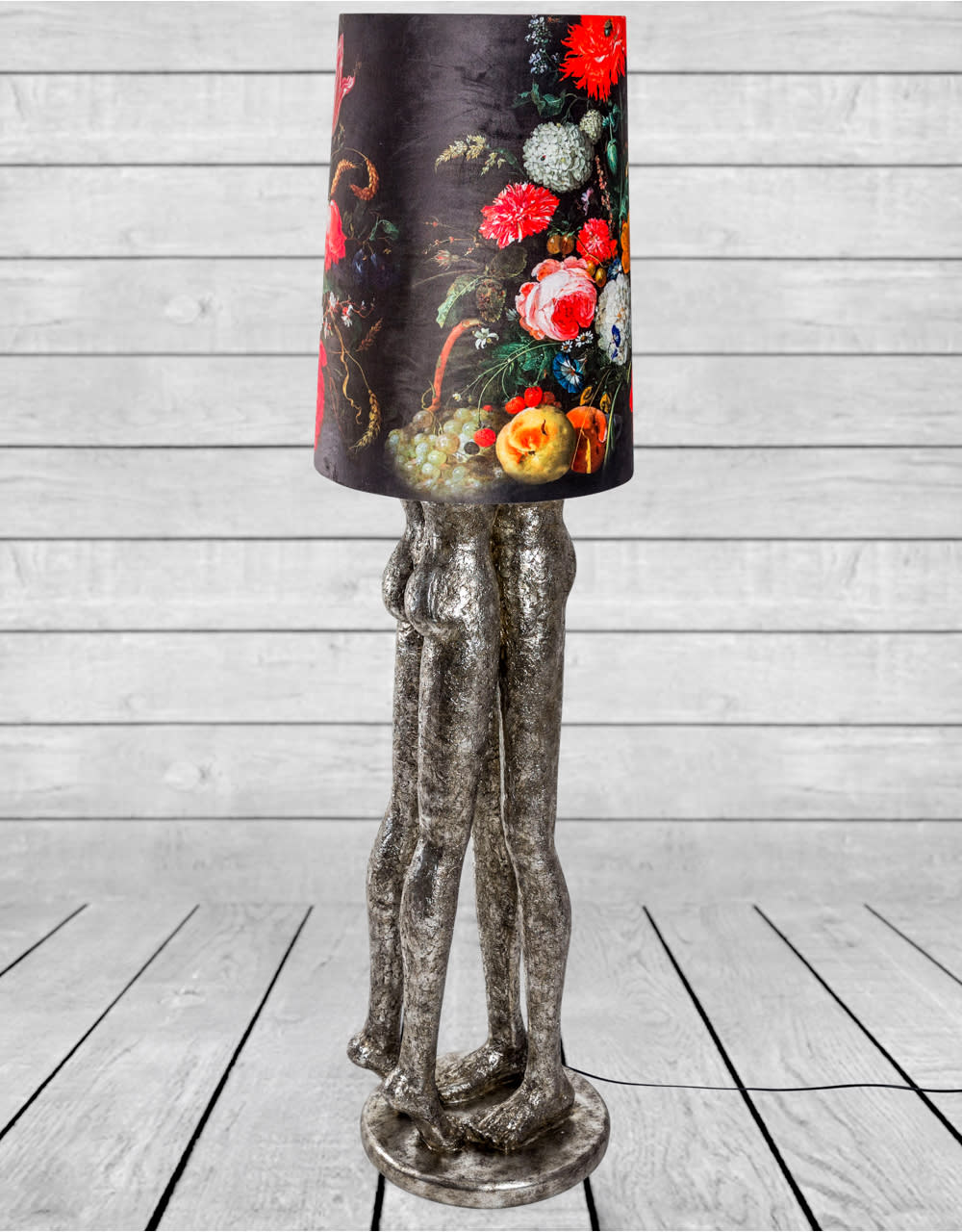 Antique Silver Shady Lovers Floor Lamp with Floral Boho Shade - TL127