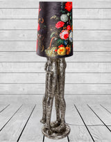Antique Silver Shady Lovers Floor Lamp with Floral Boho Shade - TL127
