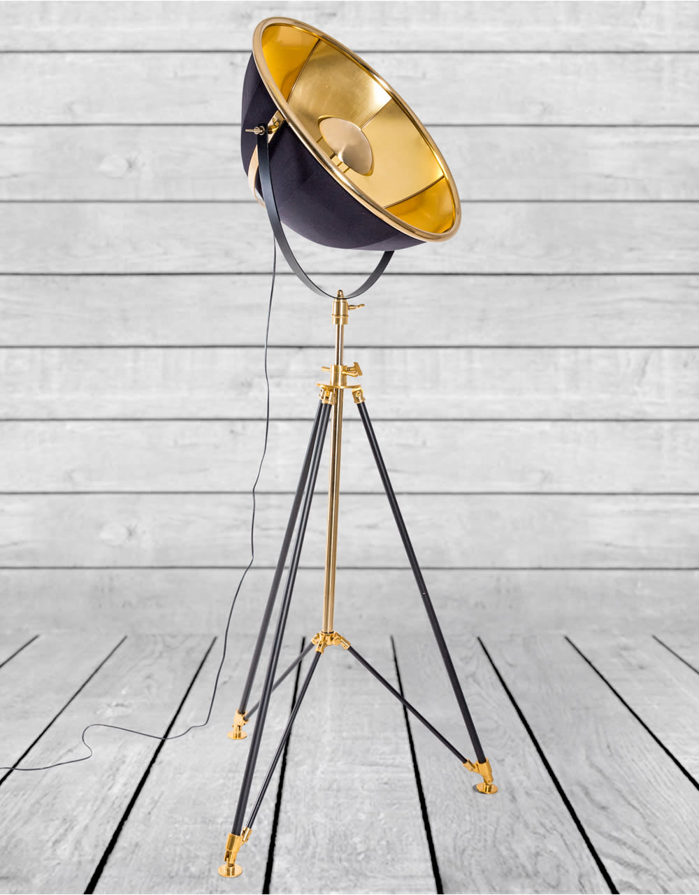 Black and Brass Large Tripod Floor Lamp - BAR15