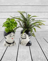 Black and White Set of 2 Large Man and Woman Ceramic Pots - MCP11